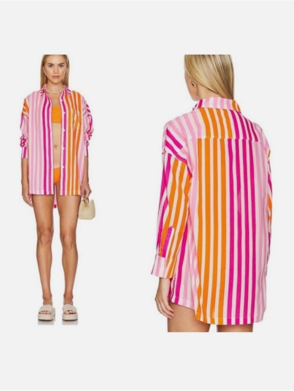 NWT | Beach Riot Pink & Orange Vertical Stripe Button-Down Shirt